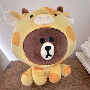 Line Friends Jungle Brown Bear In Giraffe Costume XL Plush 14” Plush Cute